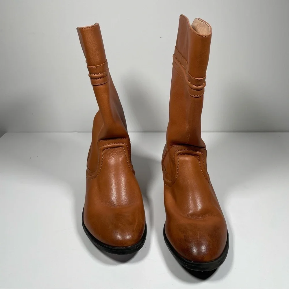 Frye Boots Boys Western Leather Tan Cowboy Boots Carmel Rubber Sole Shoes Size 2